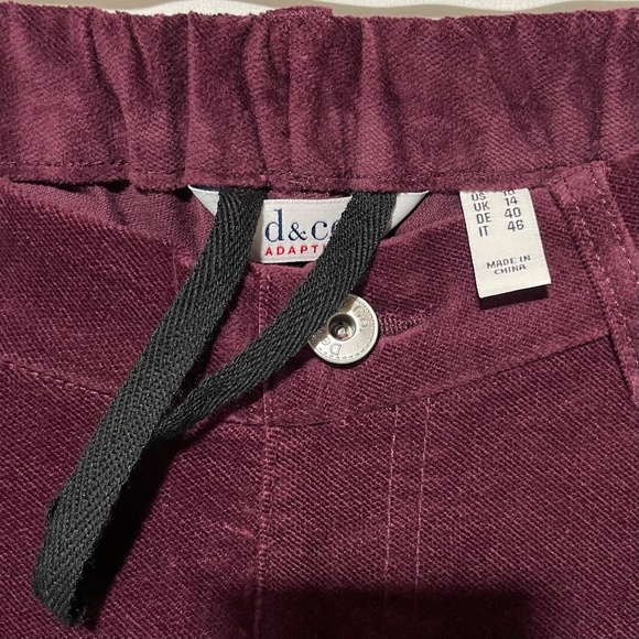 New D & Co Adaptive Wheelchair Fit Full Length Velveteen Pants Burgundy Size 10 - Picture 13 of 16